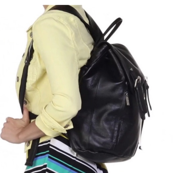 Women’s Ameri Leather Black Leather Backpack Purse - Picture 3 of 11